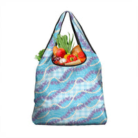 Blue Hawaii Palaka Honohono Pikake Grocery Bag Hawaiian Orchid Lei Polynesian Pattern - Polynesian Pride