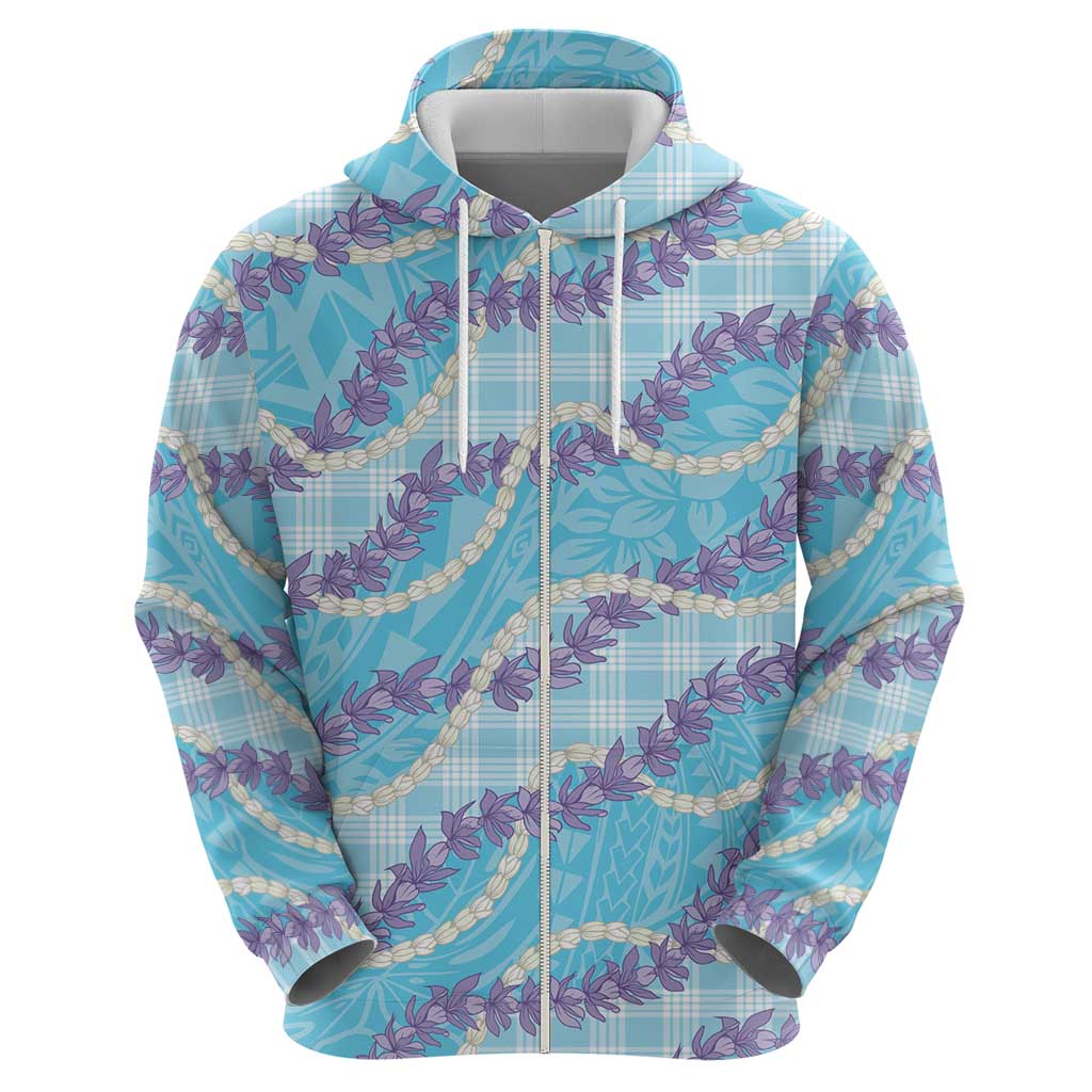 Blue Hawaii Palaka Honohono Pikake Hoodie Hawaiian Orchid Lei Polynesian Pattern - Polynesian Pride
