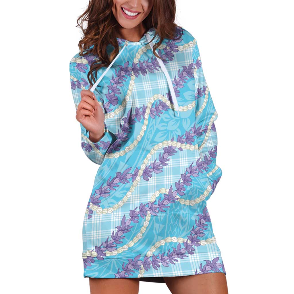 Blue Hawaii Palaka Honohono Pikake Hoodie Dress Hawaiian Orchid Lei Polynesian Pattern - Polynesian Pride