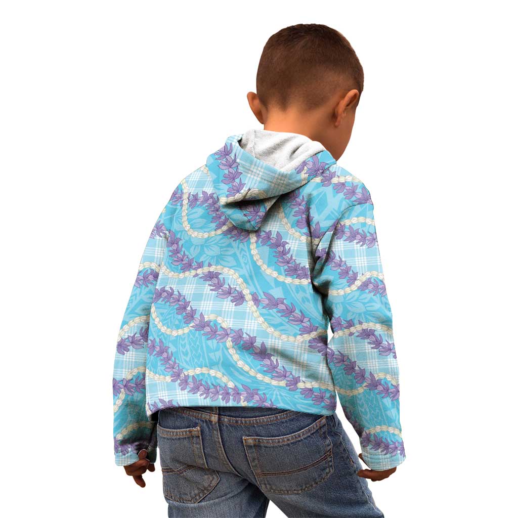 Blue Hawaii Palaka Honohono Pikake Kid Hoodie Hawaiian Orchid Lei Polynesian Pattern - Polynesian Pride