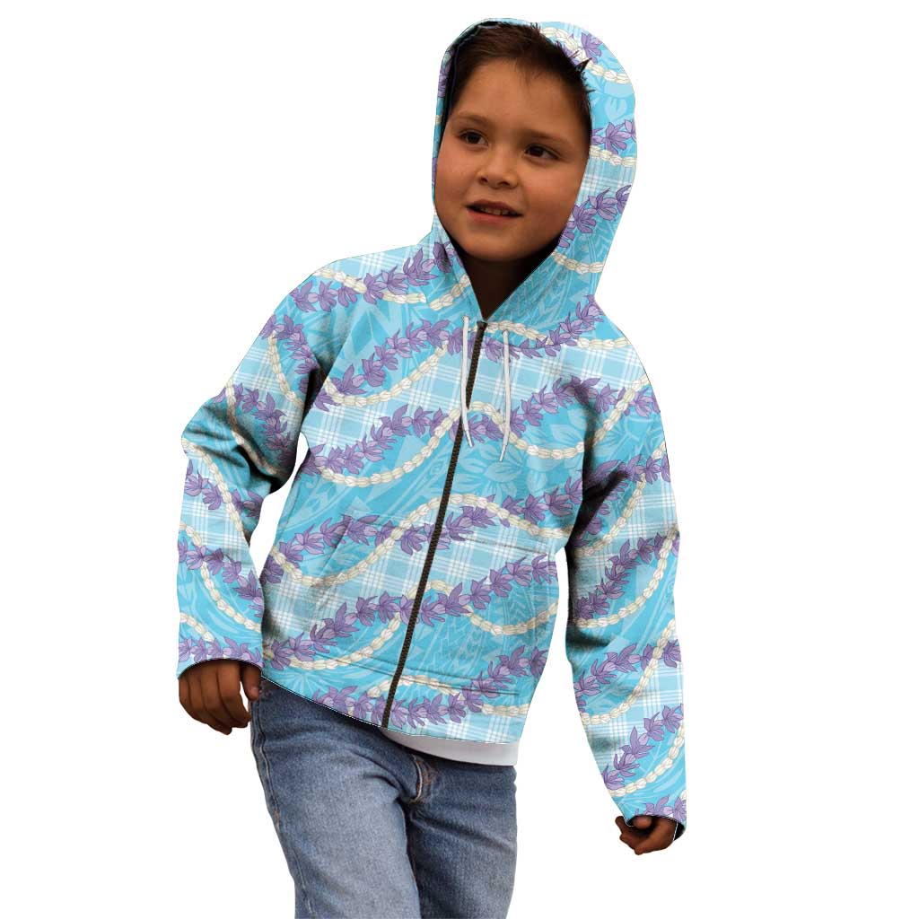 Blue Hawaii Palaka Honohono Pikake Kid Hoodie Hawaiian Orchid Lei Polynesian Pattern - Polynesian Pride