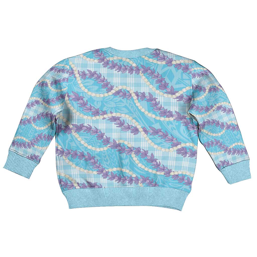 Blue Hawaii Palaka Honohono Pikake Kid Ugly Christmas Sweater Hawaiian Orchid Lei Polynesian Pattern - Polynesian Pride