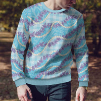 Blue Hawaii Palaka Honohono Pikake Ugly Christmas Sweater Hawaiian Orchid Lei Polynesian Pattern - Polynesian Pride