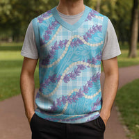 Blue Hawaii Palaka Honohono Pikake Christmas Knitted V-Neck Vest Hawaiian Orchid Lei Polynesian Pattern - Polynesian Pride