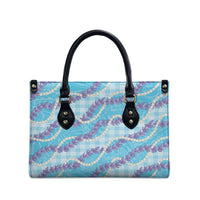 Blue Hawaii Palaka Honohono Pikake Leather Bag Hawaiian Orchid Lei Polynesian Pattern - Polynesian Pride