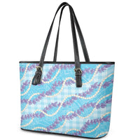 Blue Hawaii Palaka Honohono Pikake Leather Tote Bag Hawaiian Orchid Lei Polynesian Pattern - Polynesian Pride