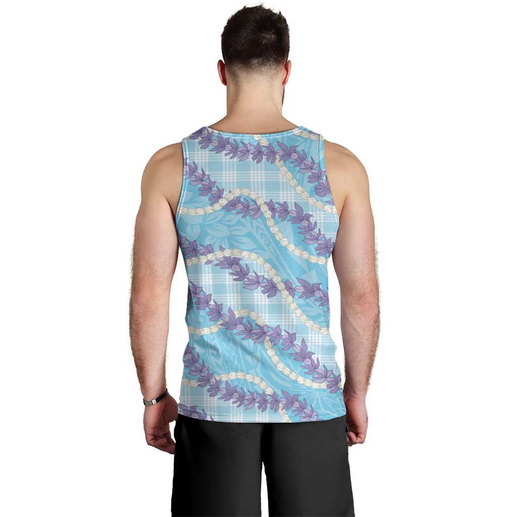 Blue Hawaii Palaka Honohono Pikake Men Tank Top Hawaiian Orchid Lei Polynesian Pattern - Polynesian Pride