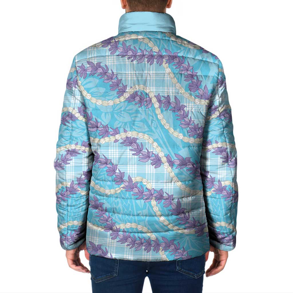 Blue Hawaii Palaka Honohono Pikake Padded Jacket Hawaiian Orchid Lei Polynesian Pattern - Polynesian Pride