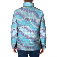 Blue Hawaii Palaka Honohono Pikake Padded Jacket Hawaiian Orchid Lei Polynesian Pattern - Polynesian Pride