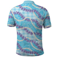 Blue Hawaii Palaka Honohono Pikake Polo Shirt Hawaiian Orchid Lei Polynesian Pattern - Polynesian Pride