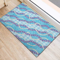 Blue Hawaii Palaka Honohono Pikake Rubber Doormat Hawaiian Orchid Lei Polynesian Pattern - Polynesian Pride