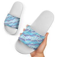 Blue Hawaii Palaka Honohono Pikake Slide Sandals Hawaiian Orchid Lei Polynesian Pattern - Polynesian Pride