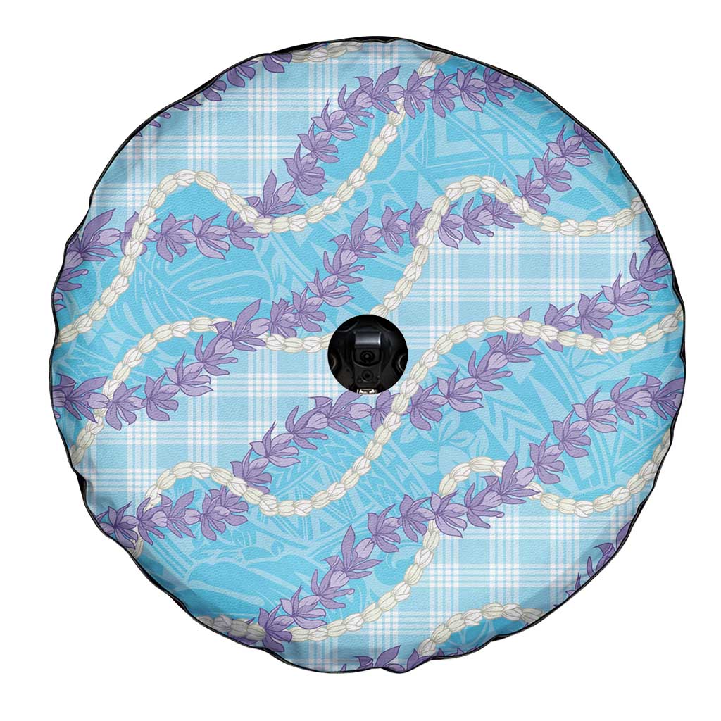 Blue Hawaii Palaka Honohono Pikake Spare Tire Cover Hawaiian Orchid Lei Polynesian Pattern - Polynesian Pride