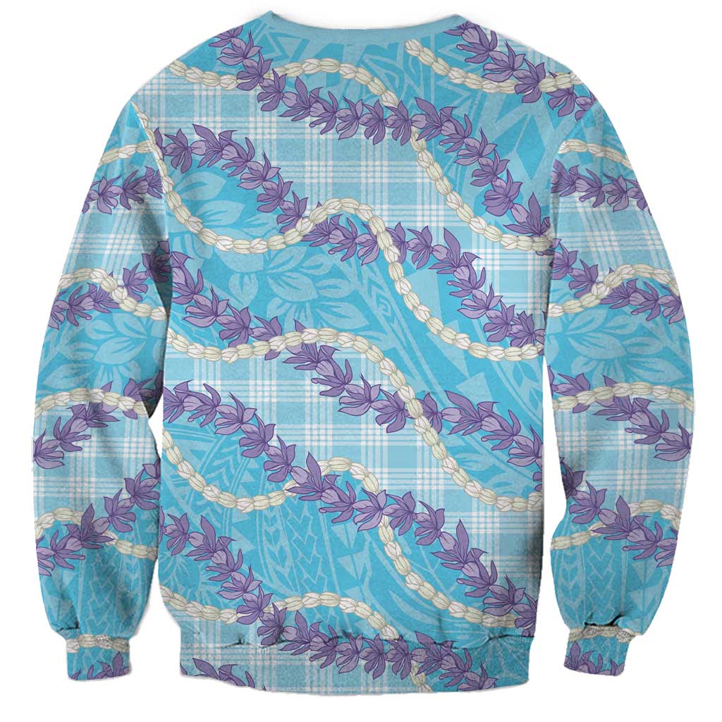 Blue Hawaii Palaka Honohono Pikake Sweatshirt Hawaiian Orchid Lei Polynesian Pattern - Polynesian Pride
