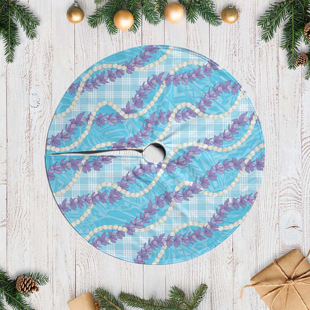 Blue Hawaii Palaka Honohono Pikake Tree Skirt Hawaiian Orchid Lei Polynesian Pattern - Polynesian Pride