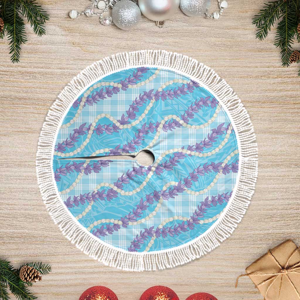 Blue Hawaii Palaka Honohono Pikake Tree Skirt Hawaiian Orchid Lei Polynesian Pattern - Polynesian Pride