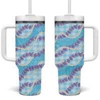 Blue Hawaii Palaka Honohono Pikake Tumbler With Handle Hawaiian Orchid Lei Polynesian Pattern - Polynesian Pride