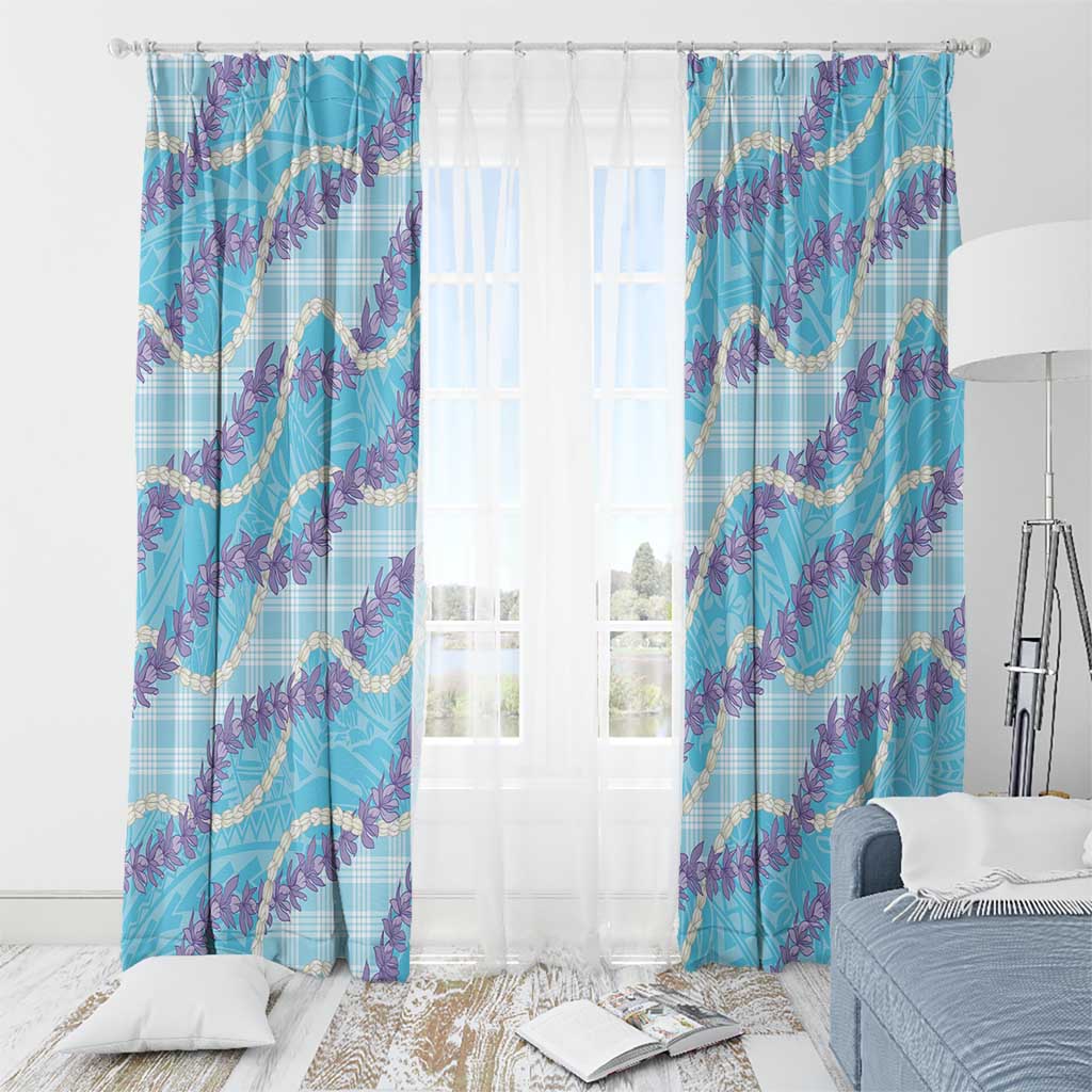 Blue Hawaii Palaka Honohono Pikake Window Curtain Hawaiian Orchid Lei Polynesian Pattern - Polynesian Pride