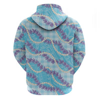 Blue Hawaii Palaka Honohono Pikake Zip Hoodie Hawaiian Orchid Lei Polynesian Pattern - Polynesian Pride