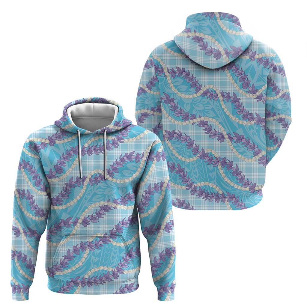 Blue Hawaii Palaka Honohono Pikake Zip Hoodie Hawaiian Orchid Lei Polynesian Pattern - Polynesian Pride