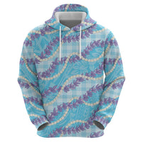 Blue Hawaii Palaka Honohono Pikake Zip Hoodie Hawaiian Orchid Lei Polynesian Pattern - Polynesian Pride