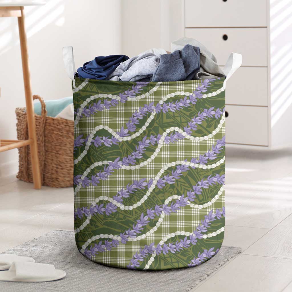 Green Hawaii Palaka Honohono Pikake Laundry Basket Hawaiian Orchid Lei Polynesian Pattern LT14 Green - Polynesian Pride