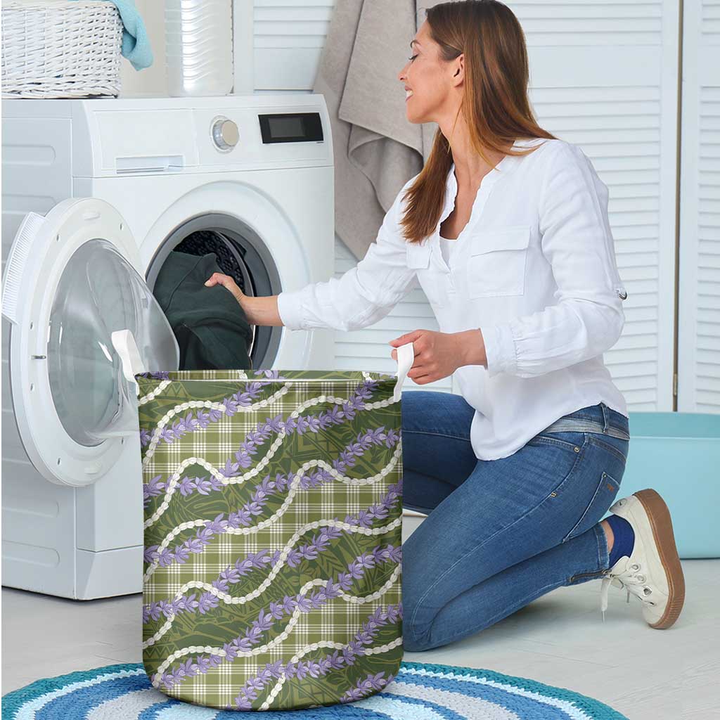 Green Hawaii Palaka Honohono Pikake Laundry Basket Hawaiian Orchid Lei Polynesian Pattern LT14 - Polynesian Pride