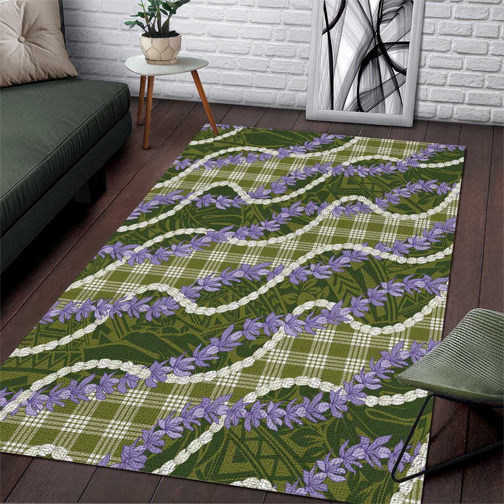 Green Hawaii Palaka Honohono Pikake Area Rug Hawaiian Orchid Lei Polynesian Pattern - Polynesian Pride