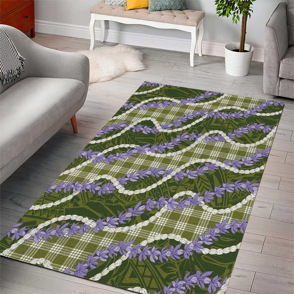 Green Hawaii Palaka Honohono Pikake Area Rug Hawaiian Orchid Lei Polynesian Pattern - Polynesian Pride