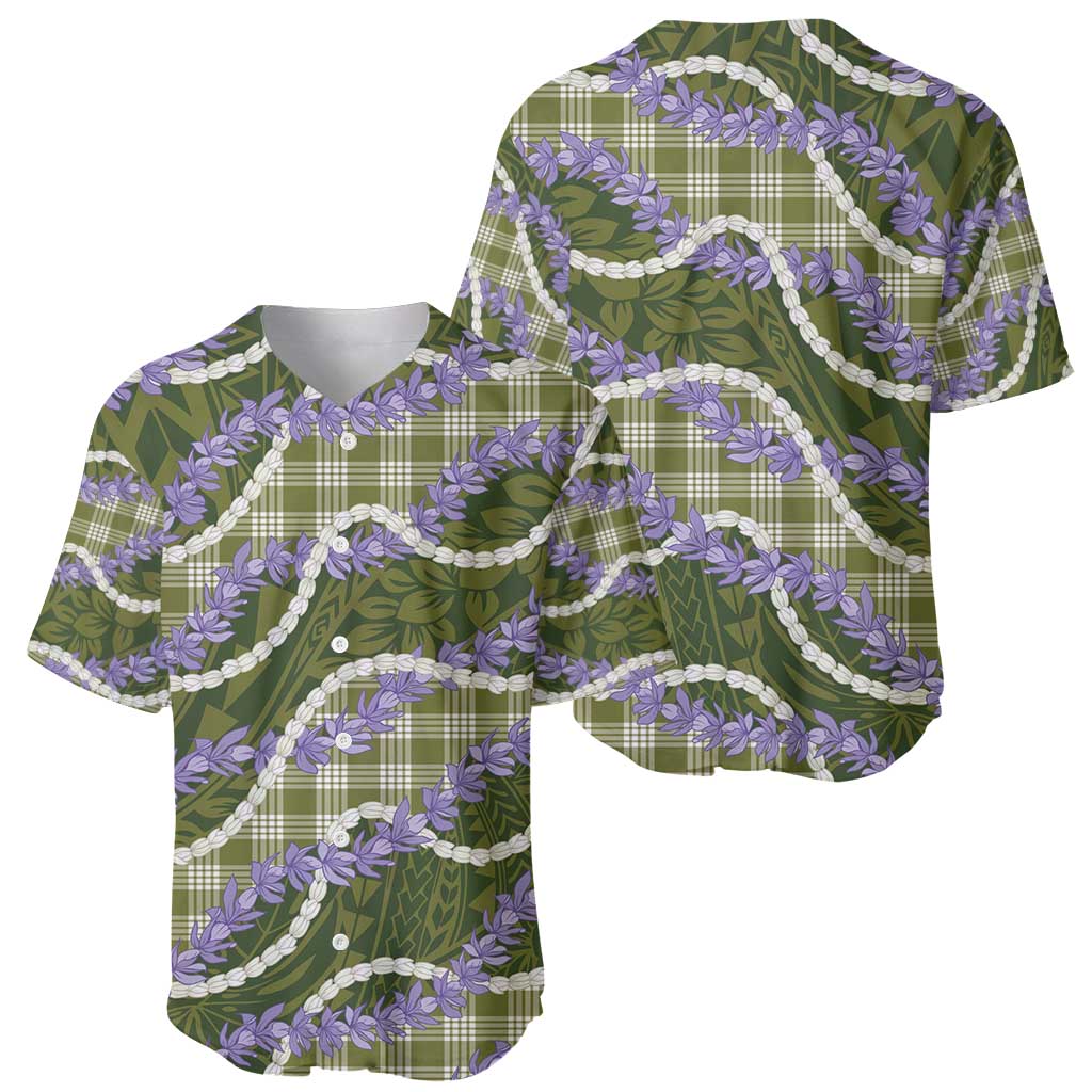 Green Hawaii Palaka Honohono Pikake Baseball Jersey Hawaiian Orchid Lei Polynesian Pattern - Polynesian Pride