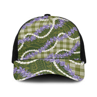 Green Hawaii Palaka Honohono Pikake Baseball Net Cap Hawaiian Orchid Lei Polynesian Pattern - Polynesian Pride