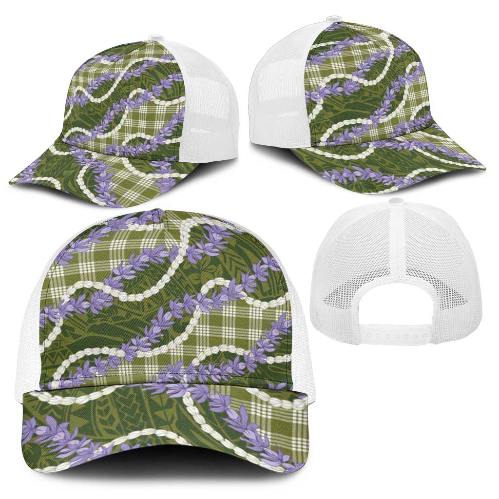 Green Hawaii Palaka Honohono Pikake Baseball Net Cap Hawaiian Orchid Lei Polynesian Pattern - Polynesian Pride
