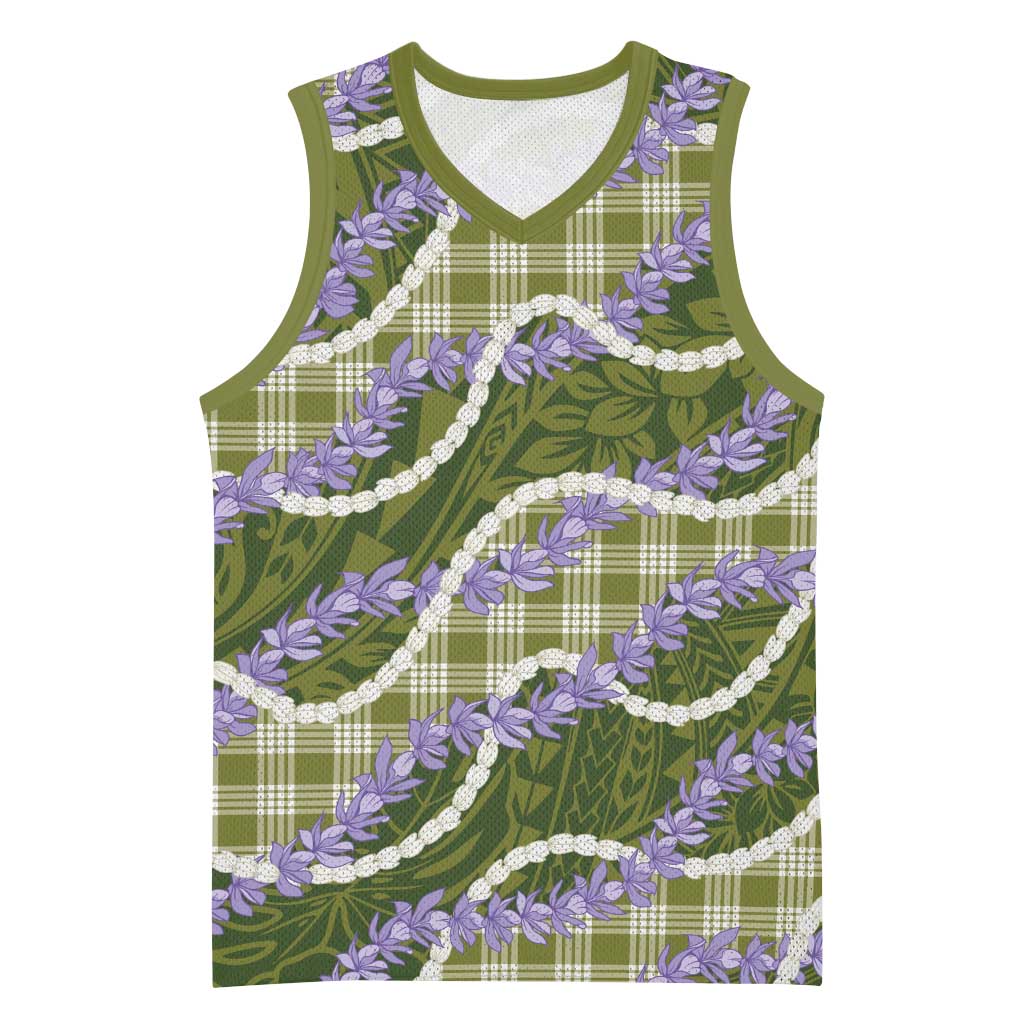 Green Hawaii Palaka Honohono Pikake Basketball Jersey Hawaiian Orchid Lei Polynesian Pattern - Polynesian Pride