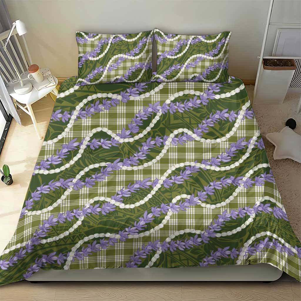 Green Hawaii Palaka Honohono Pikake Bedding Set Hawaiian Orchid Lei Polynesian Pattern - Polynesian Pride