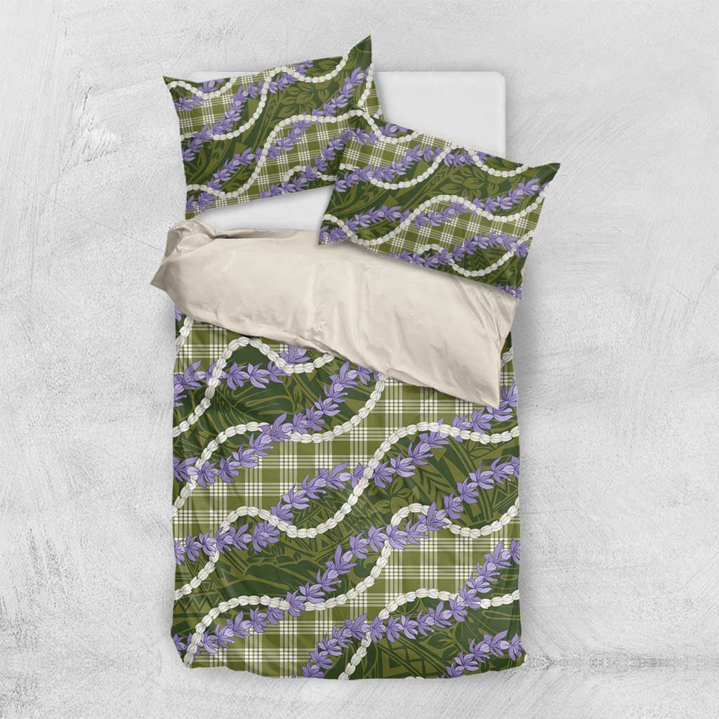 Green Hawaii Palaka Honohono Pikake Bedding Set Hawaiian Orchid Lei Polynesian Pattern - Polynesian Pride