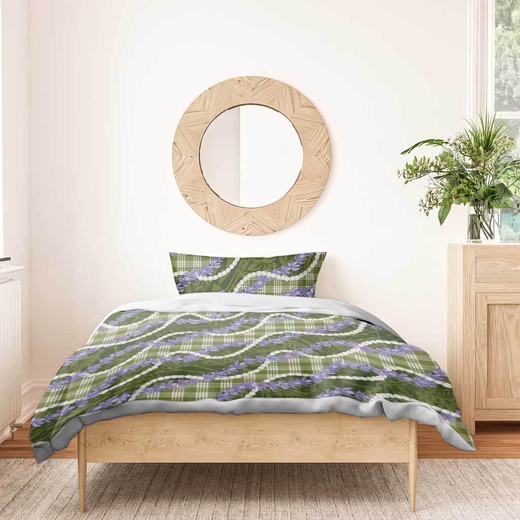 Green Hawaii Palaka Honohono Pikake Bedding Set Hawaiian Orchid Lei Polynesian Pattern - Polynesian Pride