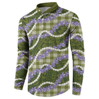 Green Hawaii Palaka Honohono Pikake Button Sweatshirt Hawaiian Orchid Lei Polynesian Pattern - Polynesian Pride