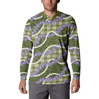 Green Hawaii Palaka Honohono Pikake Button Sweatshirt Hawaiian Orchid Lei Polynesian Pattern - Polynesian Pride