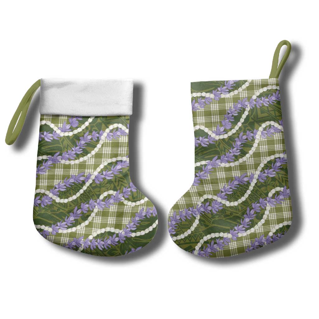 Green Hawaii Palaka Honohono Pikake Christmas Stocking Hawaiian Orchid Lei Polynesian Pattern - Polynesian Pride