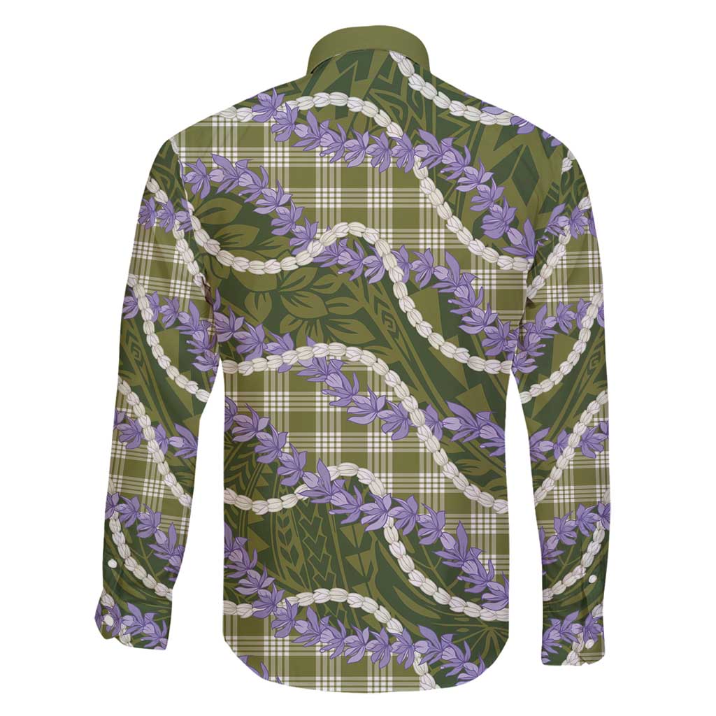 Green Hawaii Palaka Honohono Pikake Family Matching Long Sleeve Bodycon Dress and Hawaiian Shirt Hawaiian Orchid Lei Polynesian Pattern - Polynesian Pride