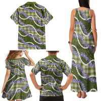 Green Hawaii Palaka Honohono Pikake Family Matching Tank Maxi Dress and Hawaiian Shirt Hawaiian Orchid Lei Polynesian Pattern - Polynesian Pride