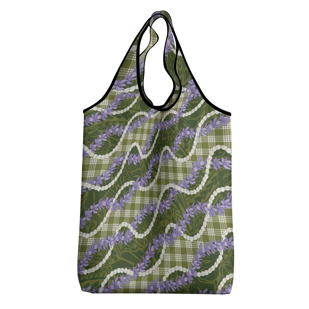 Green Hawaii Palaka Honohono Pikake Grocery Bag Hawaiian Orchid Lei Polynesian Pattern - Polynesian Pride