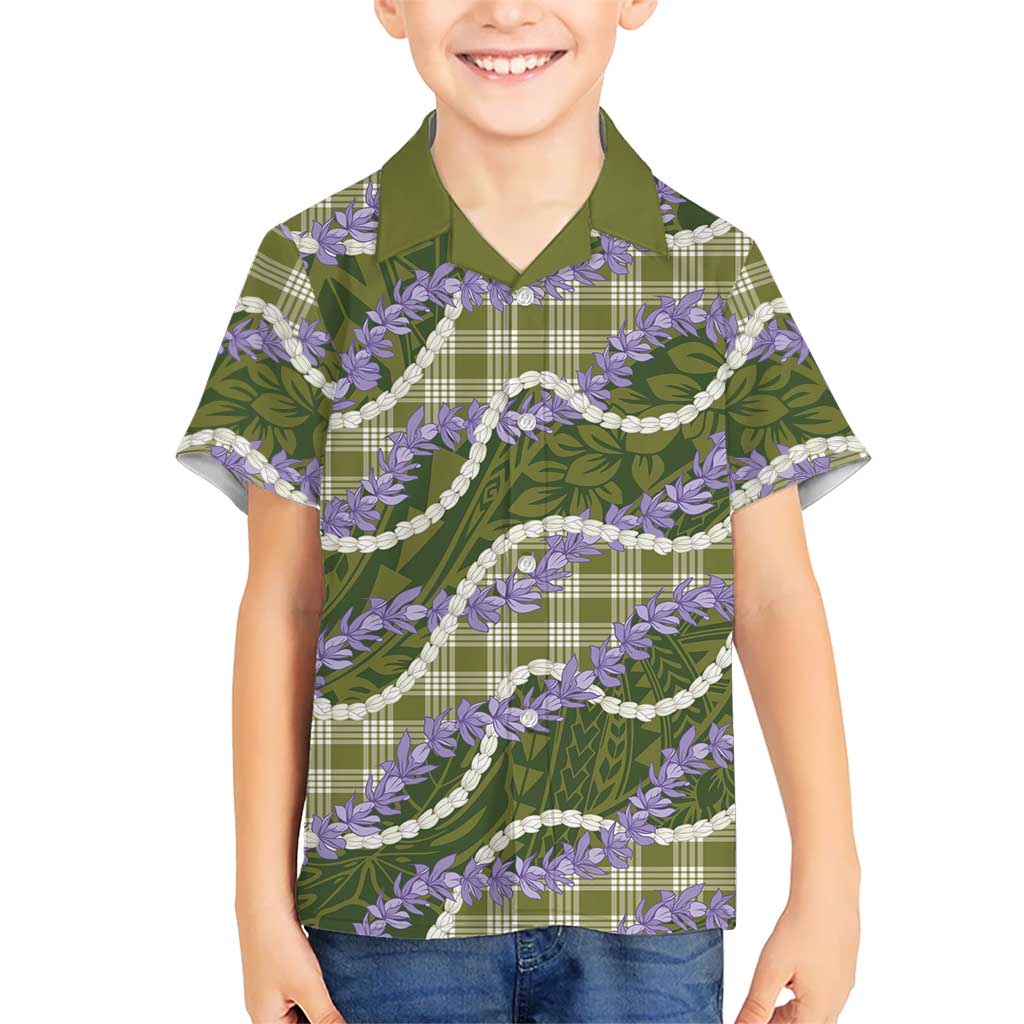 Green Hawaii Palaka Honohono Pikake Kid Hawaiian Shirt Hawaiian Orchid Lei Polynesian Pattern LT14 Kid Green - Polynesian Pride