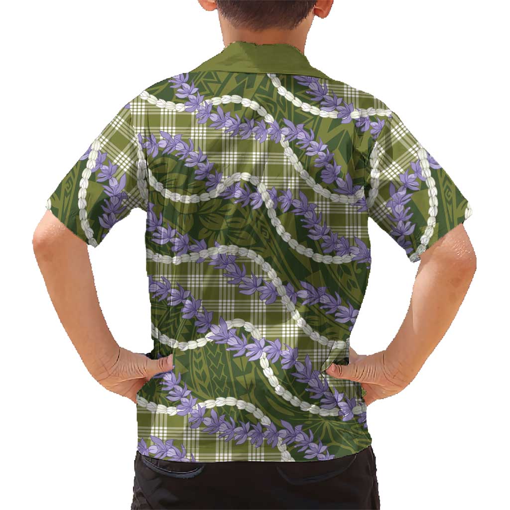 Green Hawaii Palaka Honohono Pikake Kid Hawaiian Shirt Hawaiian Orchid Lei Polynesian Pattern LT14 - Polynesian Pride