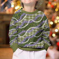 Green Hawaii Palaka Honohono Pikake Kid Ugly Christmas Sweater Hawaiian Orchid Lei Polynesian Pattern - Polynesian Pride