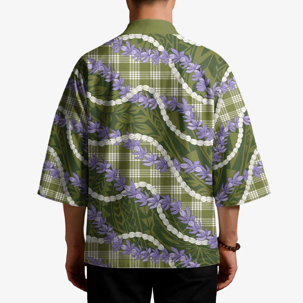 Green Hawaii Palaka Honohono Pikake Kimono Hawaiian Orchid Lei Polynesian Pattern - Polynesian Pride