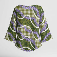 Green Hawaii Palaka Honohono Pikake Kimono Sleeve Blouse Hawaiian Orchid Lei Polynesian Pattern - Polynesian Pride