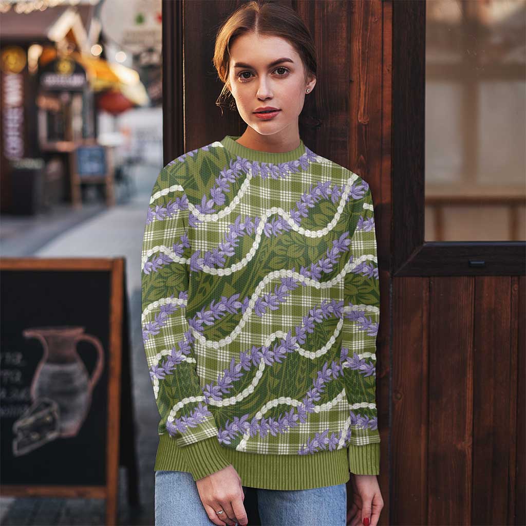 Green Hawaii Palaka Honohono Pikake Ugly Christmas Sweater Hawaiian Orchid Lei Polynesian Pattern - Polynesian Pride