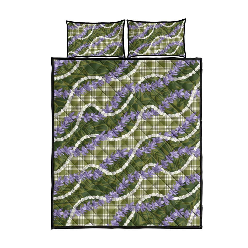 Green Hawaii Palaka Honohono Pikake Quilt Bed Set Hawaiian Orchid Lei Polynesian Pattern - Polynesian Pride