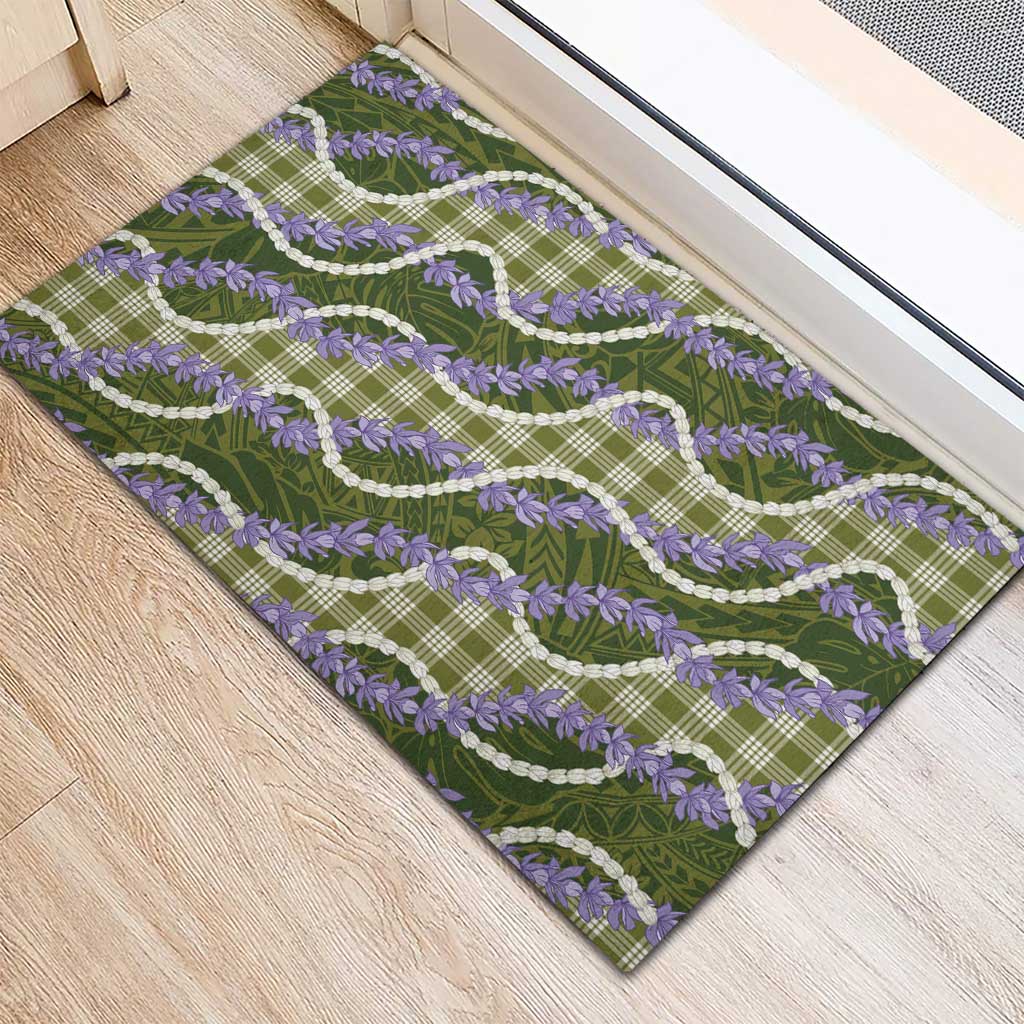 Green Hawaii Palaka Honohono Pikake Rubber Doormat Hawaiian Orchid Lei Polynesian Pattern - Polynesian Pride